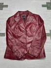 Vintage East 5th Genuine Leather Blazer Jacket Women Large Red Linen Notch Lapel