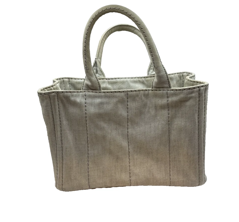 PRADA Canapa Tote Bag Denim White Canvas Logo Handbag with Strap from Japan - Image 3 of 4