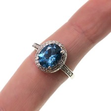 Sterling Silver London Blue Topaz Halo Ring, Finger Size 7.25