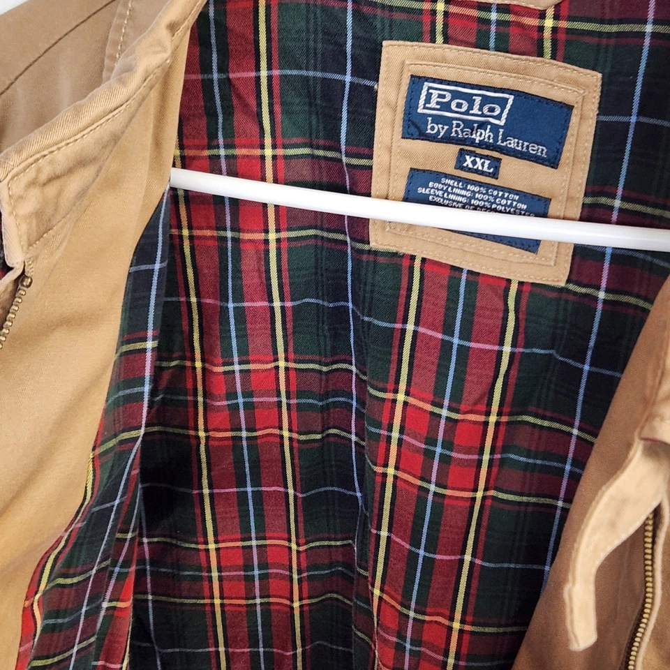 Куртка Polo Ralph Lauren XXL желтовато-коричневая Harrington в клетку с подкладкой хлопковая на молнии спереди - Изображение 3 из 4