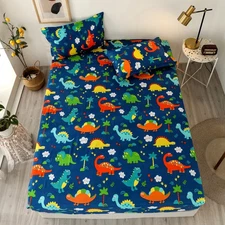 Bonenjoy Bed Sheet Cartoon Style Dinosaur Printed Bed Sheets and Pillowcase for 