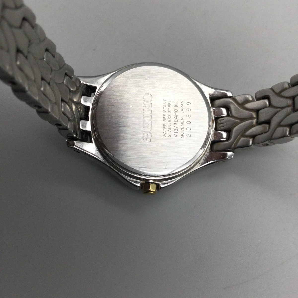 Seiko Solar Womens Watch 27mm MOP Dial Crystals Gold Two Tone V137