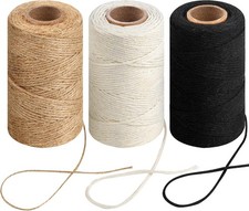 984Ft Twine String 3 Rolls Jute Cotton Rope for Crafts Packing Gardening Decor