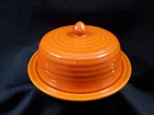 Vintage Bauer Ringware Butter Dish Orange Round Dome Lid and Plate Original