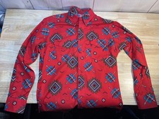 Vintage Wrangler Aztec Shirt - Men's 15 1/2-33 Cowboy Cut AOP Red Made in USA