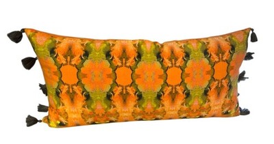 Crate & Barrel Sisi Orange Tie Dye & Tassel Lumbar Style Throw Pillow