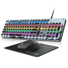 Typewriter Style Mechanical Gaming Keyboard Blue Switch, Rainbow LE... Fast Ship
