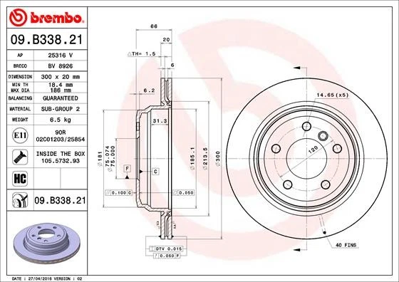 2x BRAKE DISC 09.B338.21 FOR BMW N46B20B/B20CD/B20E/B20CC 2.0L N20B20C 2.0L X1 - Image 2 of 4