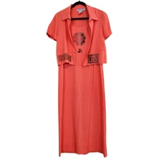 Jessica Howard Dress & Jacket Set Coral Sleeveless Maxi Aztec Print S