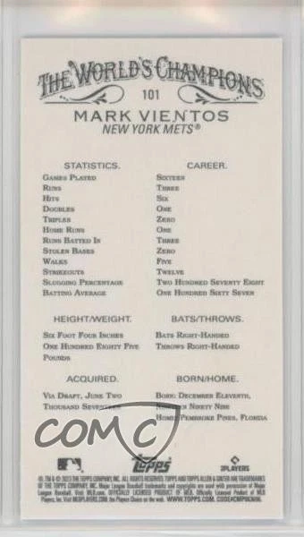 2023 Topps Allen & Ginter X Mini Mark Vientos #101 Rookie RC - Image 2 of 2