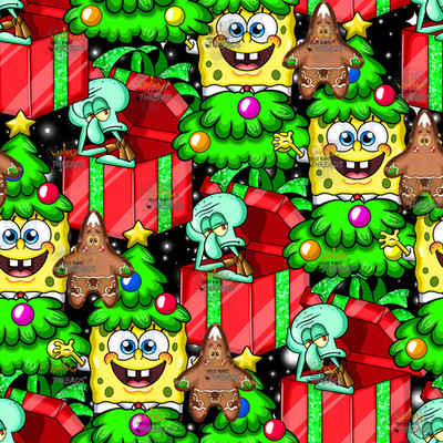 Christmas Present Spongebob Custom Print 1 Yard Fabric Seamless Design App 59x36