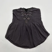 Blue Asphalt Trade Mark Blouse Women S Gray Graphic  Embroidered Rinestone#38899