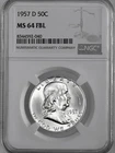 1957-D 50C FRANKLIN SILVER HALF DOLLAR FULL BELL LINES NGC MS64 FBL #8344592-040