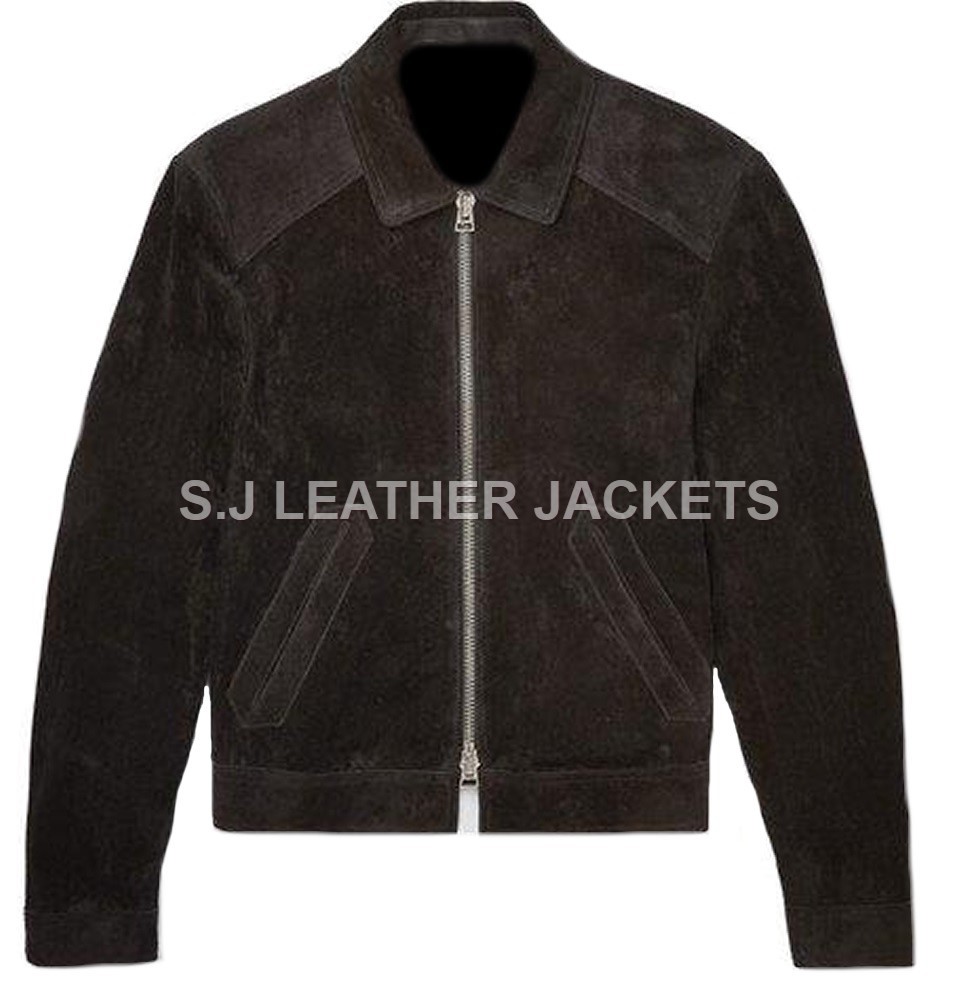 Men's Stylish Suede Leather Bomber Jacket for Casual Wear