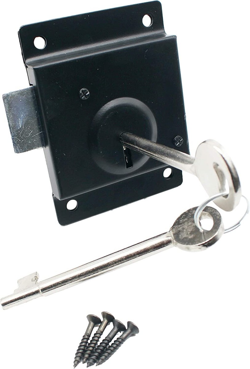 2 X 3 Inch Press Lock Deadbolt - Black Face Fixing Lock For Gates, Sheds, Doors With Keys