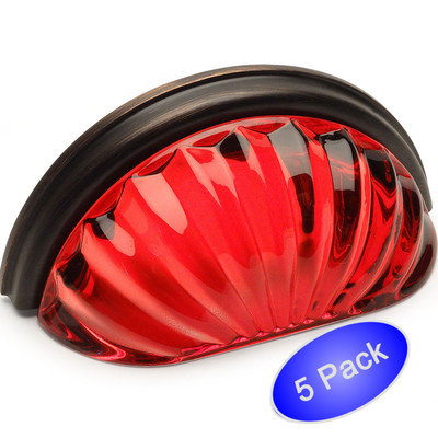 *5 Pack* Cosmas 6381ORB-R Oil Rubbed Bronze with Red Glass Cabinet Cup Pull
