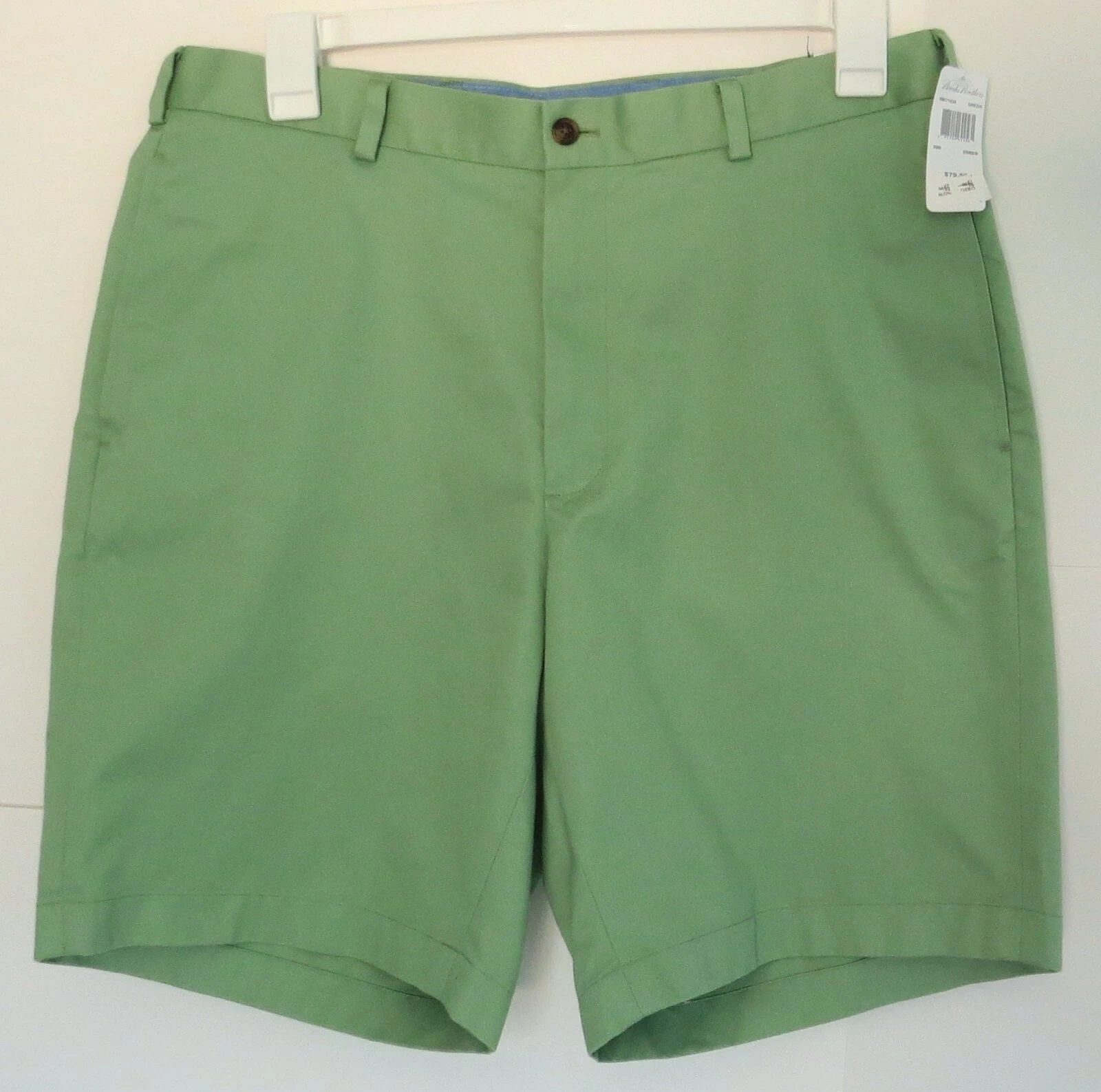NWT BROOKS BROTHERS Mens Green Chino Shorts Size 35 Wrinkle Free Flat Front $79