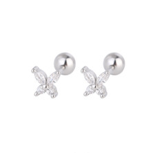 925 Sterling Silver Plated Tiny CZ Butterfly Screw Back Stud Earrings K34A