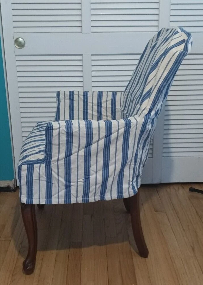 Armchair Slipcover Linen Pottery Barn Oxford Stripe Napa Farmhouse NEW Rare Find - Image 2 of 4