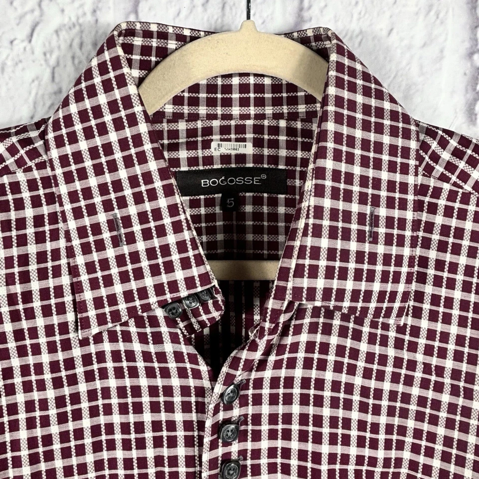 Bogosse Button Up Dress Shirt Mens Size 5 Red Plaid Flip Cuff F33 - Image 3 of 4