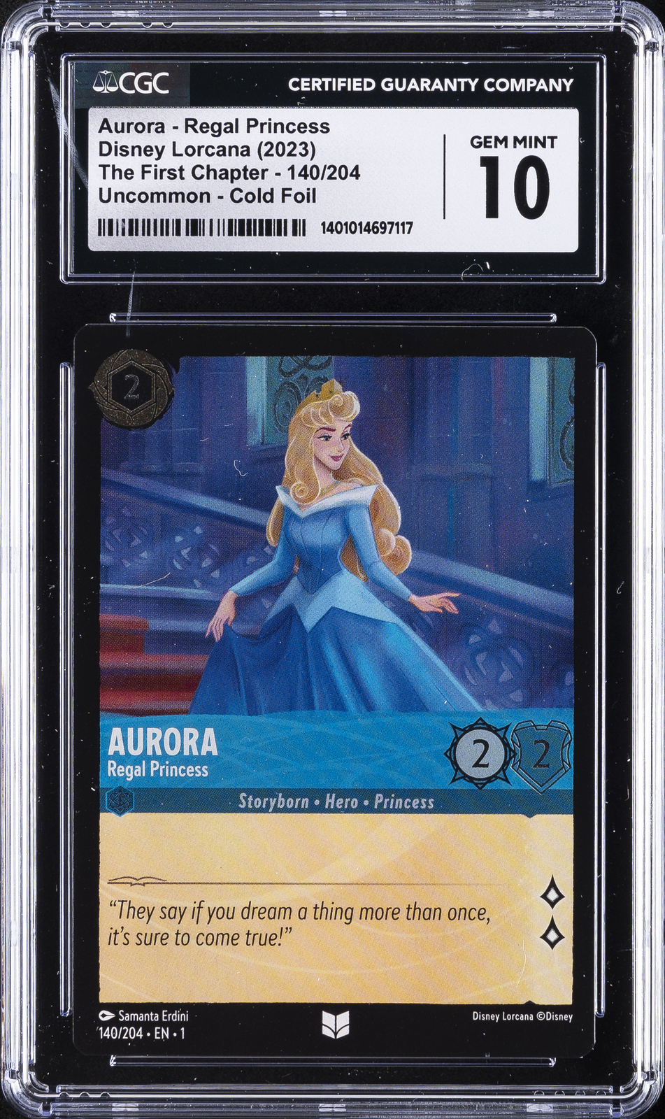 2023 DISNEY LORCANA EN 1-THE FIRST CHAPTER COLD FOIL #140 AURORA CGC 10