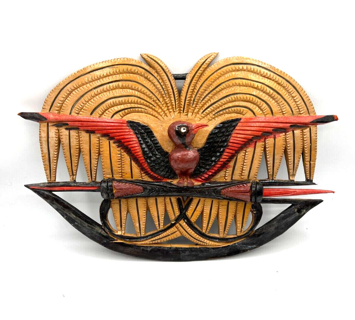 VTG CARVED PAPUA NEW GUINEA Wood Art Bird Of Paradise Tribal Wall