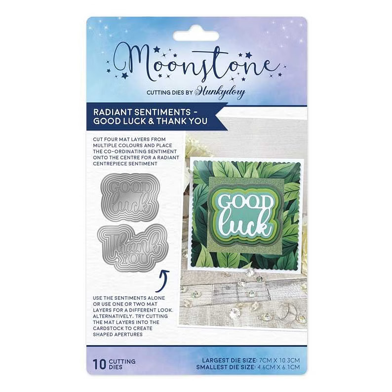Hunkydory Moonstone Radiant Sentiments - Good Luck & Thank You Die Set MSTONE946