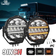 Pair 9" Round LED Work Lights Driving Fog Lamp Pods Dual Color DRL Truck Offroad