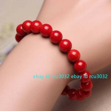 Beautiful Red Coral Gemstone Round 6/8/10/12mm Beads Stretch Bracelets 7.5''