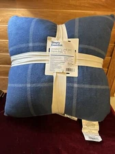 Simply Essential 3-Piece Windowpane Throw Blanket Feather Pillow Bundle  NEW