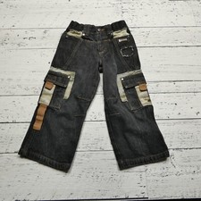 Vintage Cotler Pants Youth Size 4 Black Denim Wide Leg Cargo Camo Accents Y2K