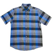 Rodd  Gunn Shirt Medium Blue Plaid Short Sleeve Button Up Original Fit Cuff