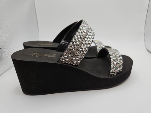 Thalia Sodi Damen-Sandalen schwarz 0,5" Eleanna Zehenpartie Keilabsatz Slipper Pantoletten