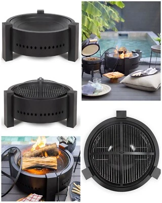 Brasero ACIER pour bois ou au charbon 47.5cm noir grille de protection - Photo 1/4