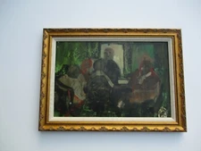 MID CENTURY ABSTRACT EXPRESSIONISM PAINTING 1950'S MYSTERY ARTIST FIGURES 