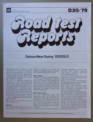 DATSUN SUNNY 1200 GLS orig 1979 UK Mkt AA Technical Services Road Test Brochure