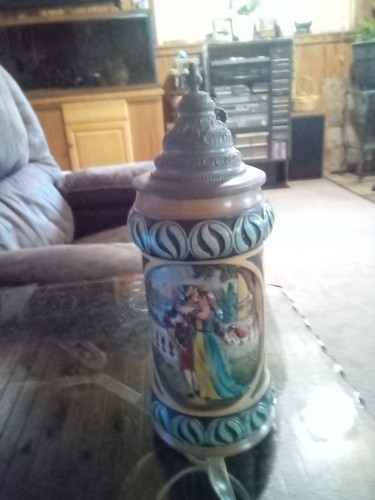 Vintage German Hand Painted 9 1/2 Inch Pewter Lidded Beer Stein #1149 - Picture 4 of 11