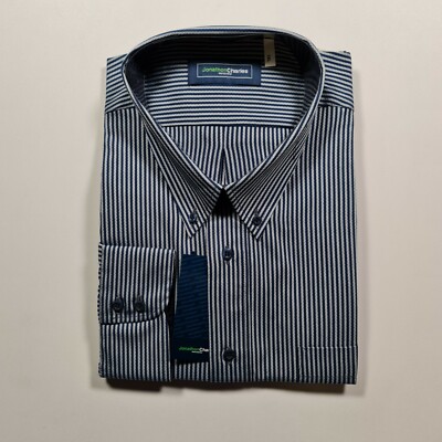 Jonathon Charles Mens Shirt Blue 3XL Stripped Long Sleeves Buttoned Down