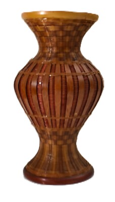 Midcentury Woven Basket Urn Vase Vintage with Lined Interior
