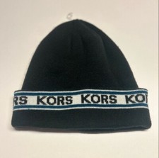 MICHAEL KORS BEANIE WIDE LOGO STRIPE DARK BLUE HAT UNISEX