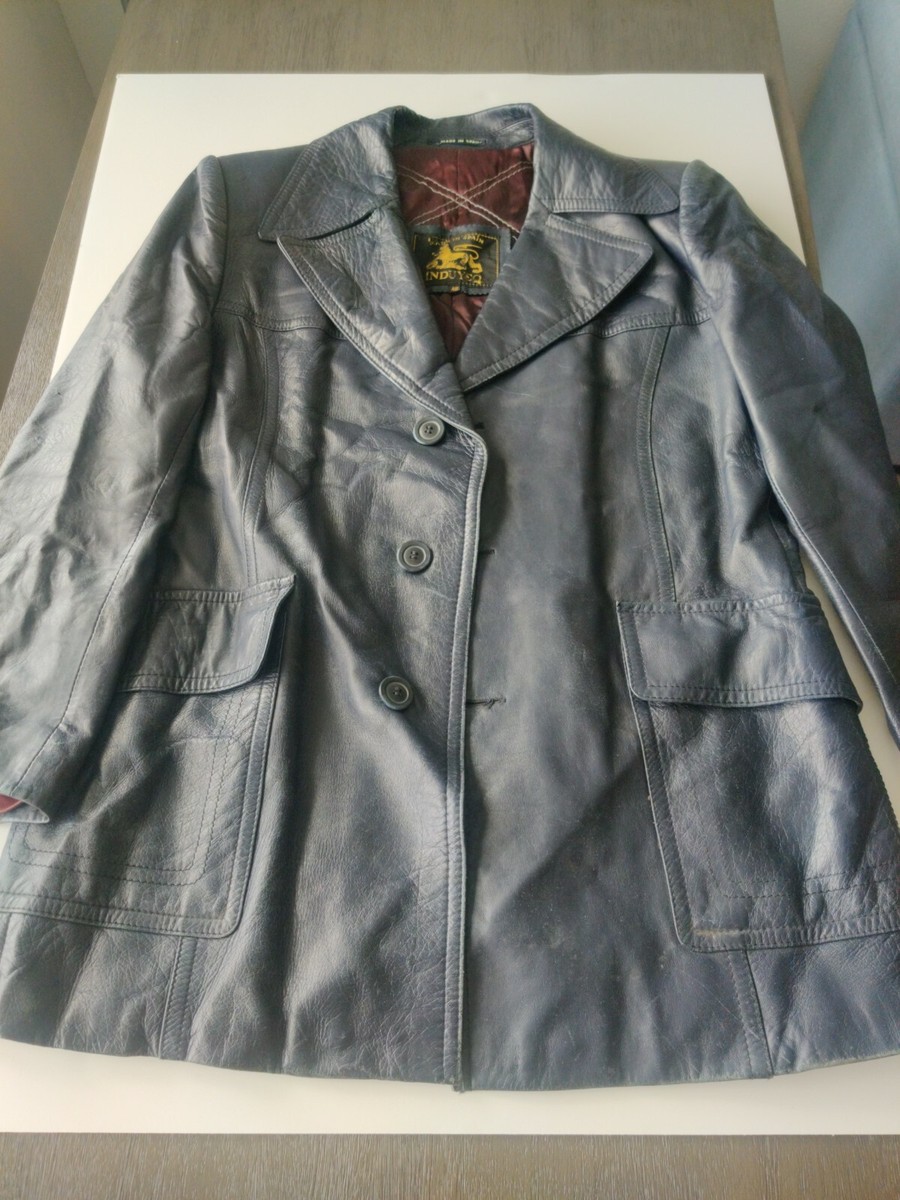 INDUYCO Leather Blue VTG 70s jacquet 3 Button Jacket Sz 42 INDUYCO Leather Blue VTG 70s jacquet 3 Button Jacket Sz 42