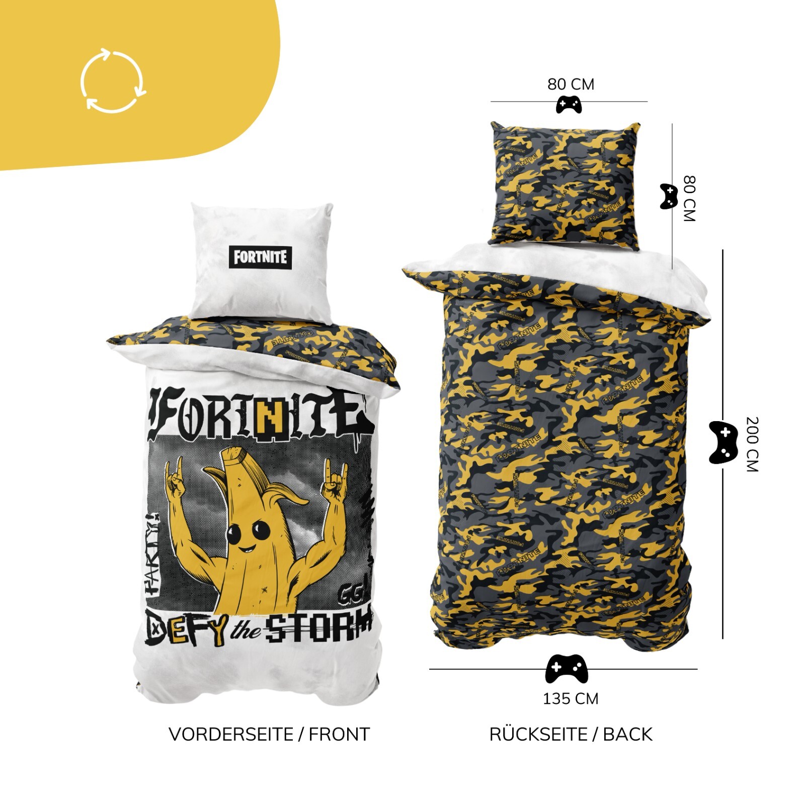 Fortnite Banane Bettwäsche für Kinder 2 tlg. 80x80 135x200 cm 100 Mikrofaser