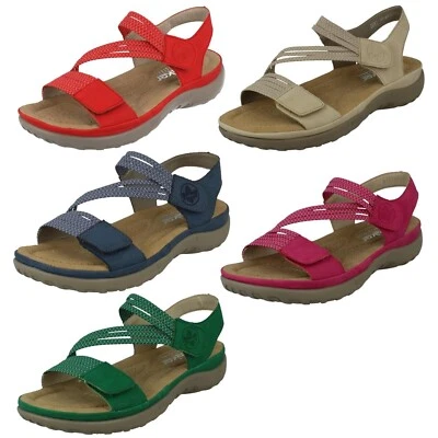 Damen Rieker 64870 Riemchensandalen Mit Klettverschluss Casual Pink Rot Blau - Bild 1 von 4