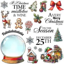 Christmas Snow Globe Elf Reindeer Cookies Metal Cutting Dies Clear Stamps Craft