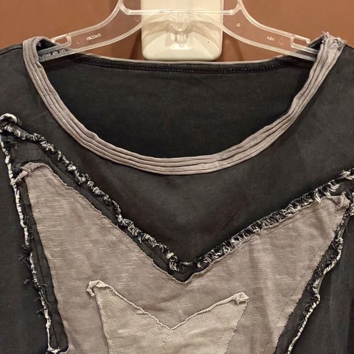 Shein Bohemela Shirt Asymmetric Hemline Patchwork Top Black Size S NWT - Picture 4 of 13