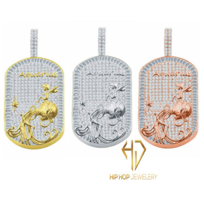 18K Gold Tone Zodiac Sign Astrology Aquarius Water Lab Diamond Pendant Charm New