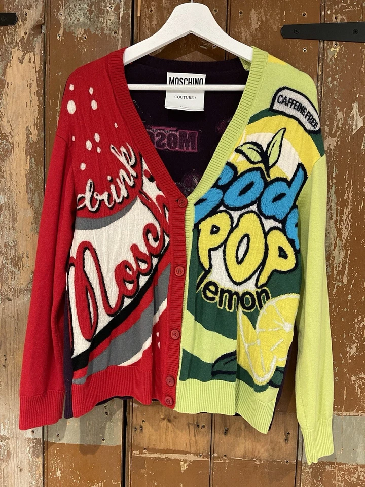 Cárdigan Moschino Couture Multicolor Lana Abotonada Cuello en V Diseñador de Lujo 36 Foto 3 de 4