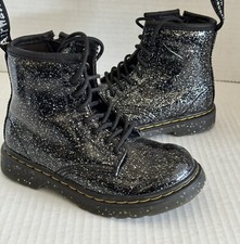 Dr Martens 1460 T BLACK Glitter Child Kids Toddler Zip Boot Size US 9 UK 8
