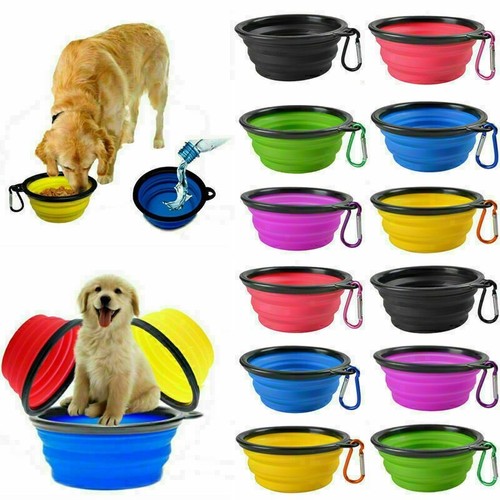 2 Pack Pet Bowls Food Water Feeding Silicone Portable Travel Collapsible Dog Cat