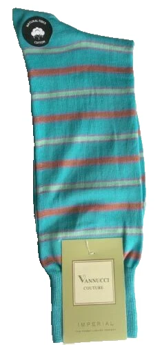 Vannucci Mens Dress Socks Sz 10-13 Aqua Sage Cool Color Stripes Funky Pattern